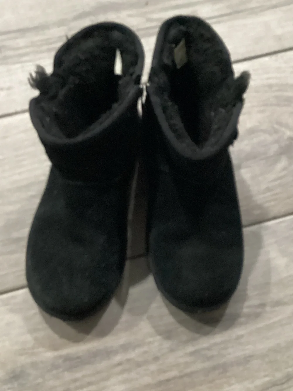 Koolaburra Black Plush-Lined Kids Zip Ankle Boots